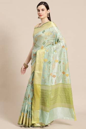 Green woven tissue saree with blouse