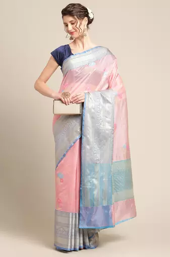 Pink woven tissue saree with blouse
