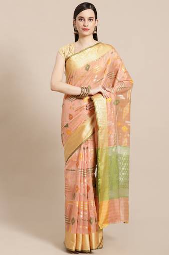Peach woven tissue saree with blouse