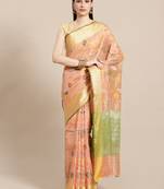 Peach woven tissue saree with blouse