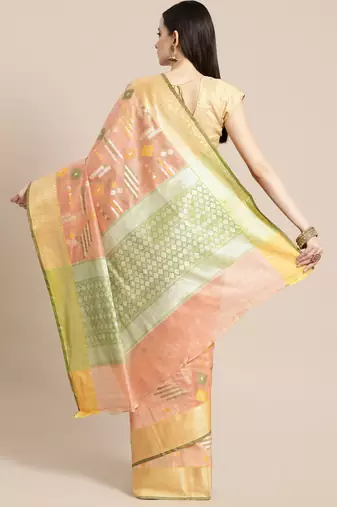 Peach woven tissue saree with blouse
