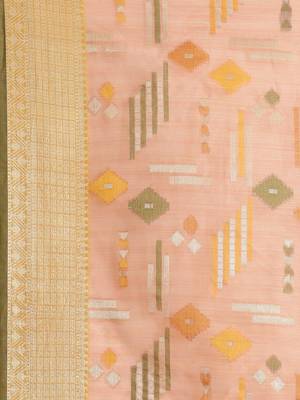 Peach woven tissue saree with blouse 3