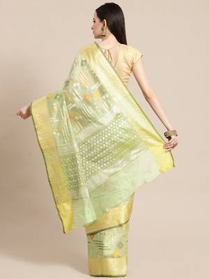 Green woven tissue saree with blouse 2