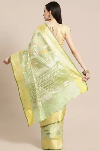 Green woven tissue saree with blouse
