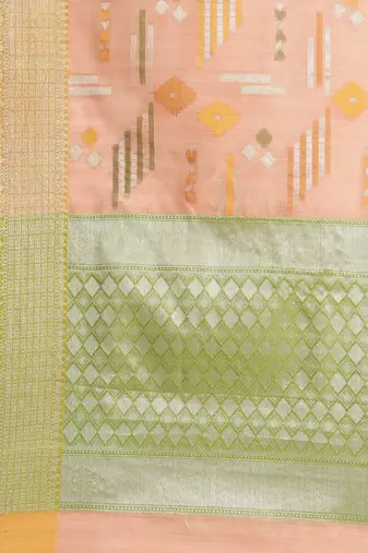 Peach woven tissue saree with blouse