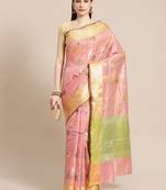 Pink woven tissue saree with blouse