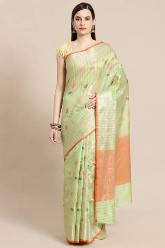 Green woven tissue saree with blouse
