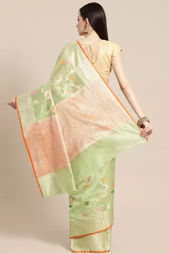 Green woven tissue saree with blouse