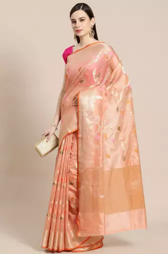 Pink woven tissue saree with blouse