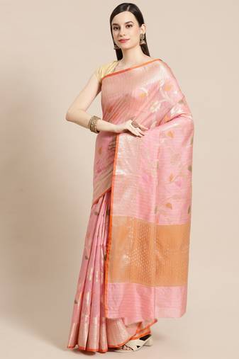 Peach woven tissue saree with blouse