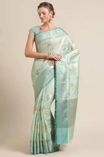 Green woven tissue saree with blouse