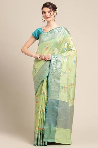 Green woven tissue saree with blouse