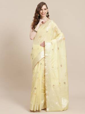 Beige woven pure cotton saree with blouse 1