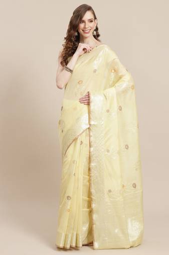 Beige woven pure cotton saree with blouse