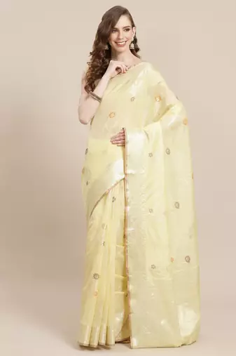 Beige woven pure cotton saree with blouse