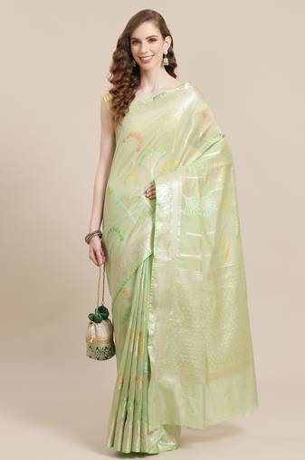 Green woven pure cotton saree with blouse