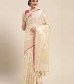 Beige woven pure cotton saree with blouse