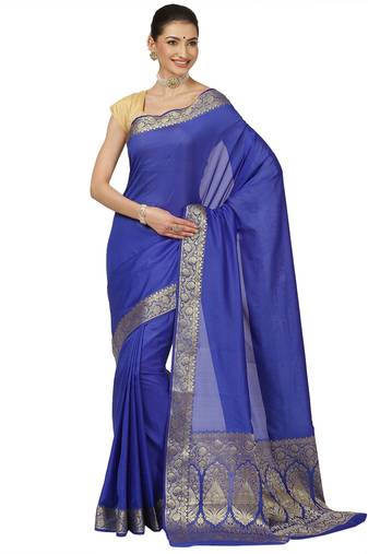 Blue woven tissue saree with blouse