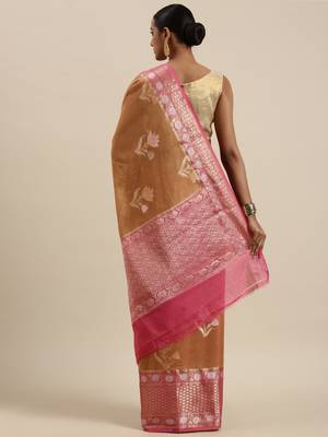 Orange woven pure cotton saree with blouse 2
