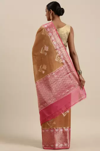 Orange woven pure cotton saree with blouse