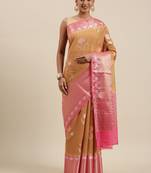 Orange woven pure cotton saree with blouse