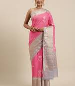 Pink woven pure cotton saree with blouse