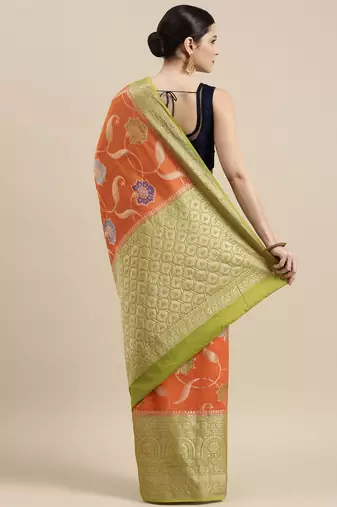 Orange woven pure cotton saree with blouse