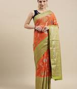 Orange woven pure cotton saree with blouse