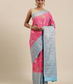Pink woven pure cotton saree with blouse