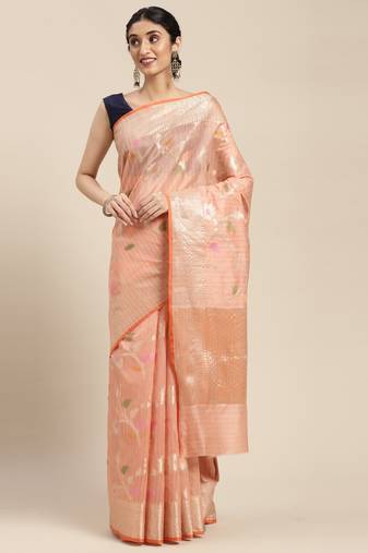 Pink woven tissue saree with blouse