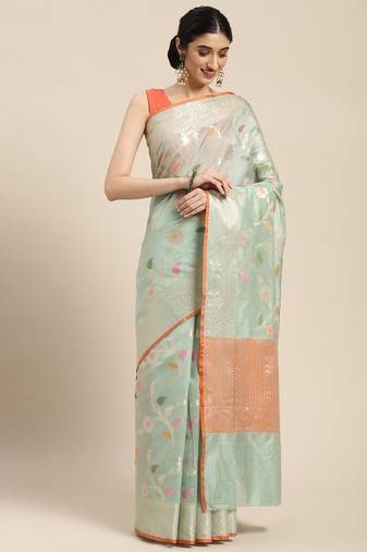 Green woven tissue saree with blouse
