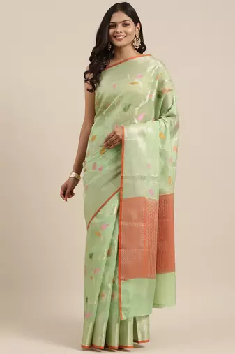 Green woven tissue saree with blouse