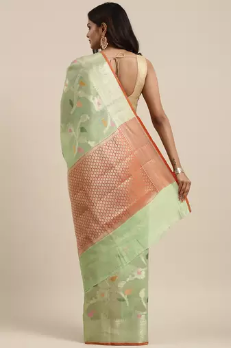 Green woven tissue saree with blouse