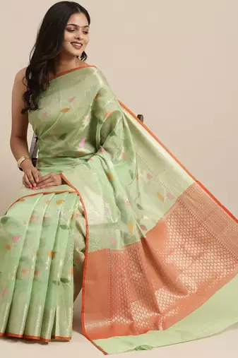 Green woven tissue saree with blouse