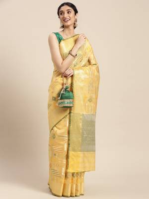 Gold woven tissue saree with blouse 2