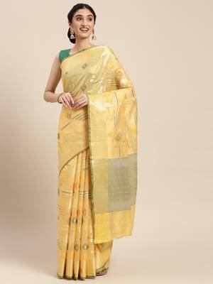 Gold woven tissue saree with blouse 1