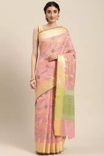 Pink woven tissue saree with blouse