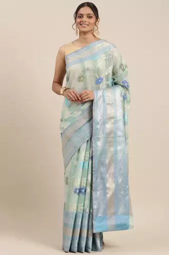Turquoise woven tissue saree with blouse