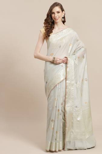 Grey woven pure cotton saree with blouse