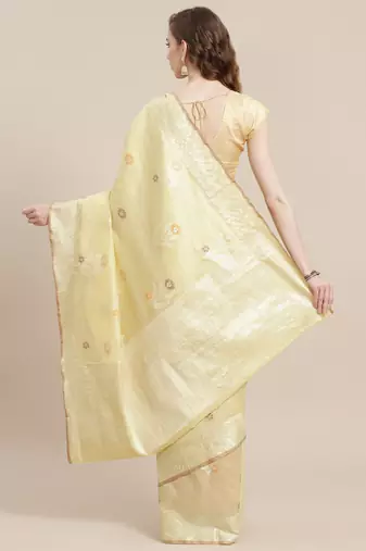 Beige woven pure cotton saree with blouse