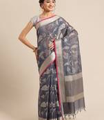 Grey woven pure cotton saree with blouse