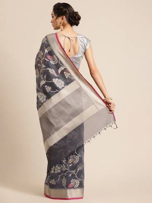 Grey woven pure cotton saree with blouse 2