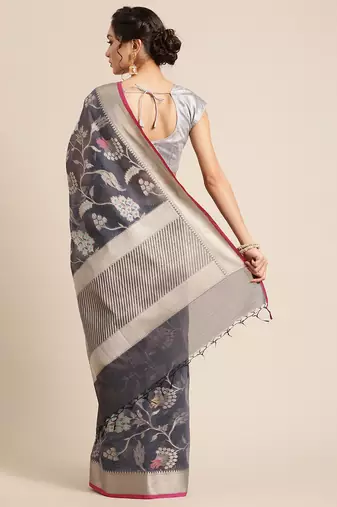 Grey woven pure cotton saree with blouse