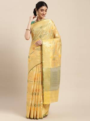Gold woven tissue saree with blouse 4