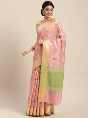 Pink woven tissue saree with blouse 3