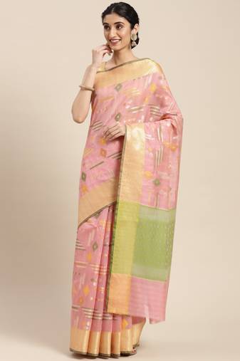 Pink woven tissue saree with blouse
