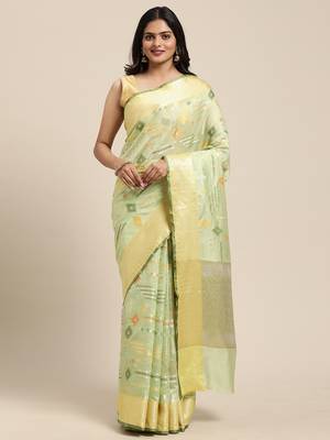 Green woven tissue saree with blouse 3