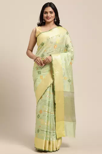 Green woven tissue saree with blouse