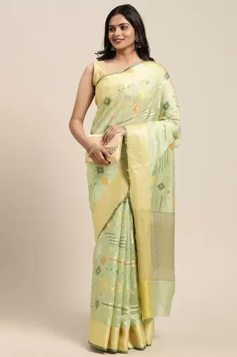 Green woven tissue saree with blouse