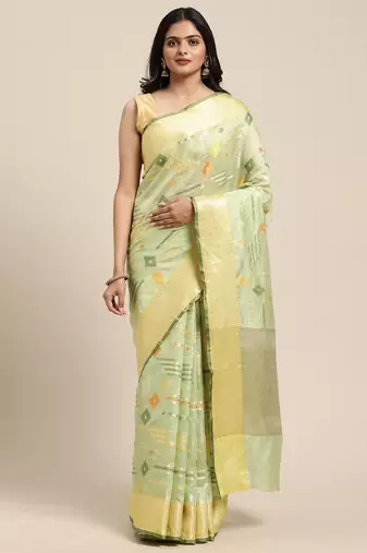 Green woven tissue saree with blouse